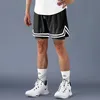 アメリカのバスケットボールショーツメンズフェイク2つのトレーニングスポーツランニングアイスシルククイックドライが乾燥しているが、膝フィットネス5クォーターパンツ夏240416