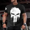 T-shirt de camisetas masculinas para homens para homens impressos em 3D crânio patriótico militar soltou camise