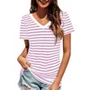 Camisetas para mujeres camisetas para mujer en cuello tops de manga corta blusa estampada a rayas de moda camisetas de ropa y ropa simple