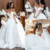 African Customized Wedding Dresses with Detachable Train Lace Appliques Off The Shoulder Wedding Gowns Sweep Train Arabic Bridal Dress