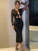 Casual Dresses Laxsesu Elegant paljett Sparkle Sexig maxi klänning för kvinnor mode ihålig ut ren ärmklubbparti