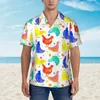 Camisas casuais masculinas coloridas camisa de praia de galinha aquarela estampa de animal havaiano homem blaus vintage manga curta harajuku roupas