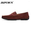 Casual Shoes JKPUDUN Suede Leather Men Loafers Italian Genuine Driving Moccasins Gommino Slip On Men's Plus Size
