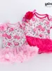 2024 الفتيات 2024 لبس رومبير فستان طباعة الفهد المطبوع روز قصير الأكمام الأميرة لباس طفل واحد