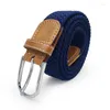 Belts Men Elastic Stretch Waist Belt Black Canvas Braided Woven Leather Wide Metal For 2024