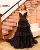 Robes de fête Cerme en V-collier Bubble Elegant Mariffon Robe de mariée Prom Black A-Line Tiered Foral for Women 2024