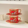 Sets Coffeware 2024 Ceramic Coffee Cup Saucer Set Creative Simple Home Office Tarde Flower Tazs con bandeja para beber