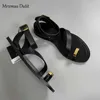 Sandaler MRXMUS DUTIT2023 Summer Fashion New Women äkta läder Flat Clip Toes Sandaler mångsidiga enkla avslappnade strandskor Kvinna Chic 240419