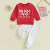 Kläduppsättningar småbarn Baby Boys Valentine's Day Outfit Long Sleeve Letters Pullover Sweatshirt och Jogger Pants Set