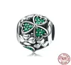 Пандо браслет в стиле подклинание подлинное 925 серебряного серебряного серебряного цветочного цветка зеленые хрустальные шарики