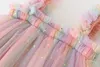 Girl Girl Princess Dress Baby Rainbow Unicorn Tulle Costume Kids Summer Sleeveless Cinghies Born Birthday Party Cloth 240416