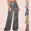 Pantalones de mujeres pantalones rectos Glitter Sequin Dance Dance Splitkly Fashion Elegant Casual Simple Shiny Night Out Clubwear