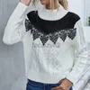 Women's Sweaters Casual loose fitting half turtleneck sweater contrast lace stitching women's long sleeve T-shirt Plus Size T Shirt tops