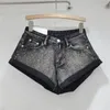 Damen-Shorts Mode Retro Strass-Denim Frauen 2024 Sommer A-Line Wide Line Short Hosen Ultra-Beute für Mädchen