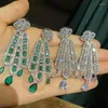 Orecchini a pennaglie di alta qualità zircone da sposa verde zirconia cubica orecchini da sposa per le spose accessori per donne regali di compleanno gioielli