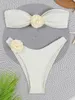 Swimwear féminin 3d Rose Bikini sans bretelles 2024 Femme Swimsuit Solid Sexy Female Baignes Bathing Swimming Swim Suitewear Swear