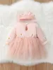 Robes de fille nouveau-nés bébé filles mignonnes marguelées florales longues longues patchworks bodys fêtard de vacances robe princesse rose d240419