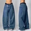 JNCO Jeans Y2K Women Harajuku retro Hip Hop Blue Kolor workowate dżinsy Czarne spodni gotycka wysoka pasa szerokie spodnie streetwear 240409