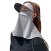 Beretten Hooded Silk Sunscreen Masker Ademend 3D Brim Open Haar Gat Face Neck Cover Sjang Hoofd UV Proof Hat Vrouwen