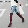 Botas Otoño e invierno Fashion Round Zipper Lace-Up Fine Heel High Women's Over the Knee Plus Tamaño 34-43