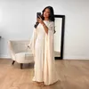 Vêtements ethniques Fashion Summer Satin Robe Abaya Robe Musulman Femmes Elegant Round Neck Bat Sleeve Lace Up Flowing Light Abaya Robe Dress Femme D240419