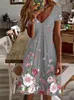 Spring And Summer Large Size Womens V Neck Floral Print Dress