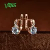 Pendant Necklaces VISTOSO Jewelry Set For Woman Pure 14K 585 Rose Gold Sparkling Sky Blue Topaz Diamond Earrings Ring Pendant Set Fine Jewelry 240419