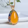 Pendant Necklaces Natural Jade Droplet Shaped Pendant Necklace For Woman Yellow Chalcedony Charm Ethnic Style Luxury Jewelry Accessories Wholesale 240419