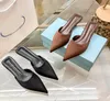 Satin Mules glissades pantoufles chambre mule femme d'été Ada Designer sandales baotou half plipper sliders slipper talons effilés coulissants sandale sexy les orteils