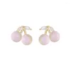 Stud -oorbellen 2024 Delicate Opal Stone Fruit Cherry Women's Earring Retro Koreaanse trend Sparkling Ear Studs Wedding Anniversary Sieraden Geschenken