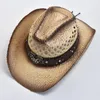 Berets Natural Strail Western Cowboy Sat для женщин Мужчины Лето Холлоу на пляже солнце