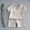 Summer Children Clothes Set Linen Sports for Baby Girl Boy Clothing TshirtSShorts 2 Piece Kids 16 Years 240410