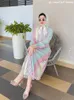 Vêtements ethniques Eid Stripe Kimono Abaya Dubai Luxury 2024 Turkey Muslim Modest Shirt Robe Kebaya Islam For Women Robe Femme Musulmane