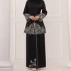 Ethnic Clothing Women Spring Embroidery Muslim Sets Long Sleeve Turkish Tops Skirts Abaya Solid Islamic 2PCS Baju Kurung Malaysia Set