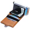Uchwyty Nowe podwójne warstwy anty RFID Mężczyźni skórzana karta kredytowa Holder Metal ID Karta ID obudowa Aluminiowa Karta Ochrona Mężczyzna Portfel podróży