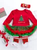 Baby Girls 'Spring och Autumn Long Sleeved Red Green Wrapped Fart Dress Princess Harper Dress Set of Four