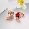 Pendientes de sementales Classic Red Crystal Pendiendo para mujeres Moda Rose Gold Color Fashion Cz Stone Jewelry Brinco Dwe108