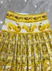 High Street Women Skirt 100% Cotton Yellow Porcelain Flower Printing Half Dress Party Holiday Expansion Lady