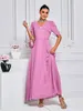 Vêtements ethniques rose à manches courtes Abaya Dubai Luxury 2024 Été élégant arabe musulman Damen Robes Abayas pour femmes Islam robe Femme