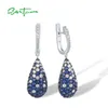 Boucles d'oreilles en peluche Santuzza Pure 925 Drop en argent sterling pour les femmes étincelantes en pierre de pierre de pierre de pierre ovale de fête d'anniversaire ovale bien bijoux