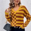 Kvinnors tröjor Autumn/Winter Pullover Sweater Design Sense New V-Neck Minimalist Striped Plaid Knit Tweater For Women Plus Size T Shirt Tops