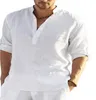 Camicie da uomo 2024 maglietta a maniche lunghe in lino casual camicia raffreddamento di cotone a colori solidi