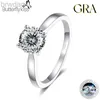 Solitaire Ring Butterflykiss Real 925 Sterling Gümüş 2CT Moissanit Yüzük Kadınlar için Yuvarlak Parlak Elmas Solitaire Düğün Nişan Yüzükleri D240419