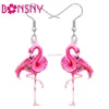 Other Bonsny Acrylic Pink Flamingo Earrings Dangle Drop Birds Animals Charms Decorations For Women Friends Gifts Novelty Jewelry 240419