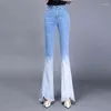 Women's Jeans Spring Women Color Panelled High Waist Denim Flare Long Trousers Female Bell-bottomed Pants Casual Tassels