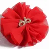 Decorative Flowers 5pcs/lot 6.5CM 15Colors Chiffon Flower With Metal Bow Shaped Button For Baby Accessories Artificial Fabric Headbands