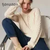 24 tricots de tricots pour femmes manches à bulles lâches pull en crochet à fleurs torsadées