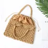 Tops dames boho zomer geweven strandtas handgemaakte holle out straw tas rame tote meiden katoenen touw haakzakken