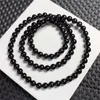 Link Bracelets Natural Black Tourmaline Triple Circle Bracelet Fashion Gemstone Crystal Jewelry Bangle For Women Healing Bohemia Holiday 6MM