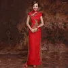 Partykleider rote Neuheit Spitze Cheongsam Kleid Vintage chinesische Stil Langes Qipao Frauen Schlanker Retro Lady Kleider Vestidos S-2xl